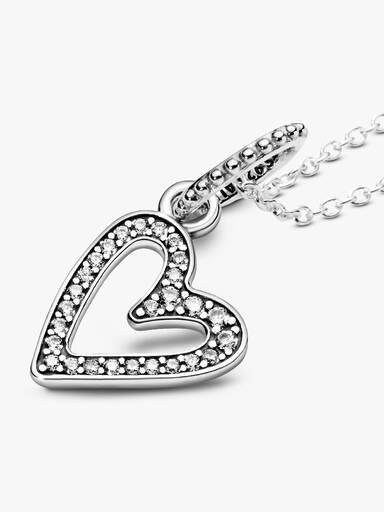 Heart sterling silver pendant with clear cubic zirconia and necklace