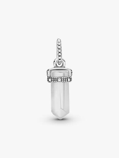 Stone amulet sterling silver pendant with milky white crystal