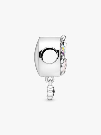 Flower and rainbow silver charm with pink, white, purple, green, blue and yellow enamel