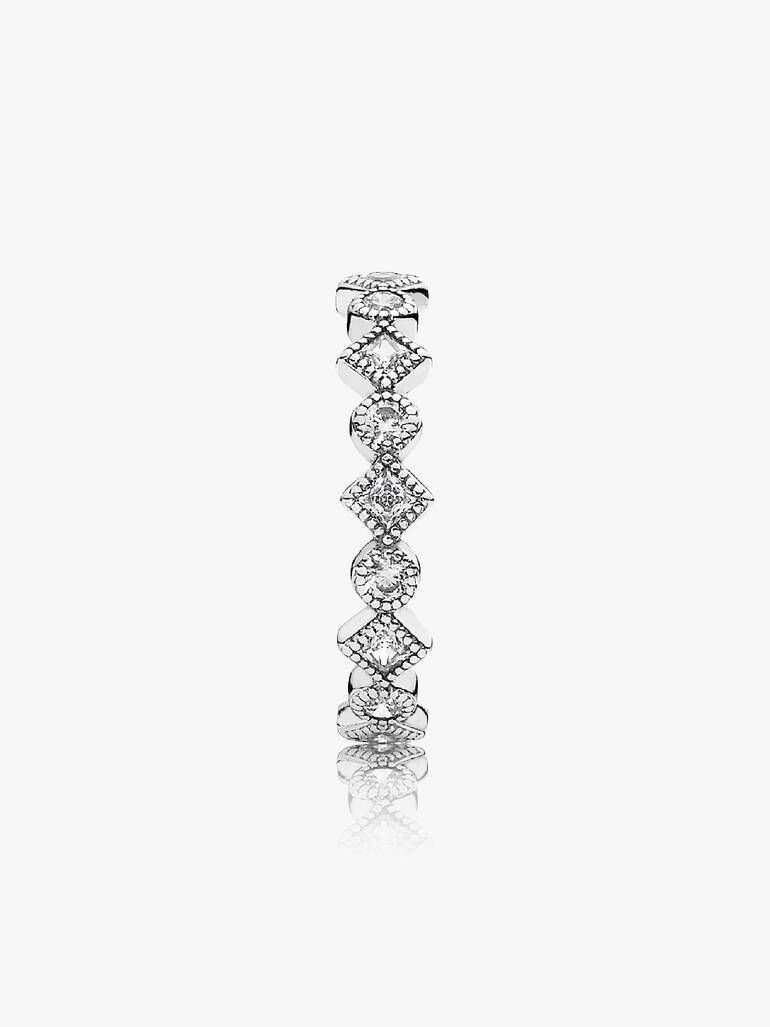 Round and square eternity silver ring with cubic zirconia
