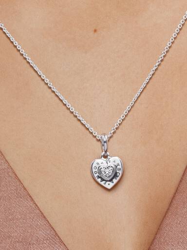 PANDORA logo silver heart pendant with clear cubic zirconia