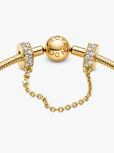 14k Gold-plated safety chain with clear cubic zirconia and silicone grip