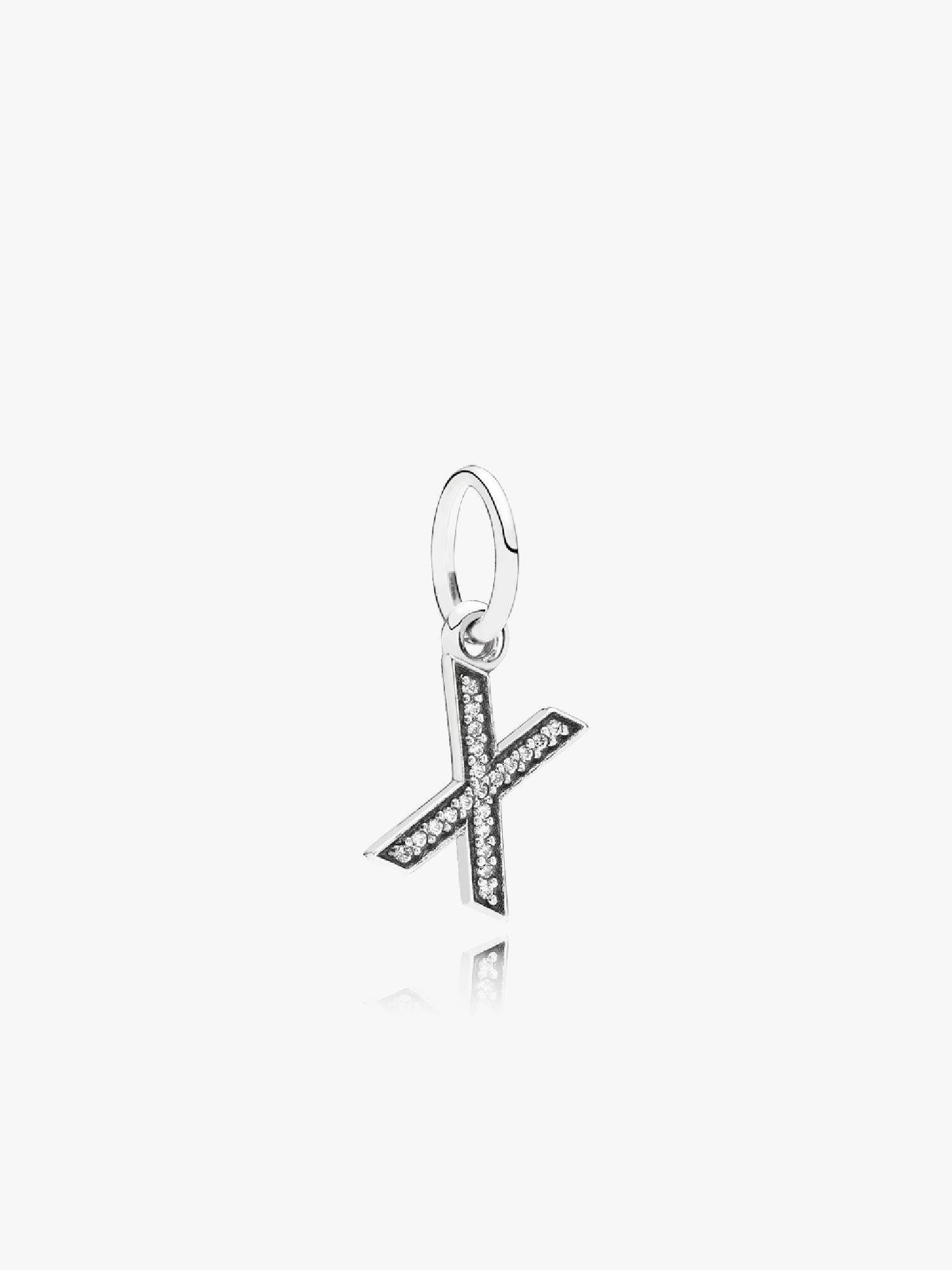 Letter X silver dangle with cubic zirconia