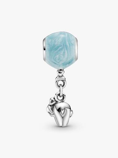 Balloon and elephant silver charm with blue enamel and clear cubic zirconia