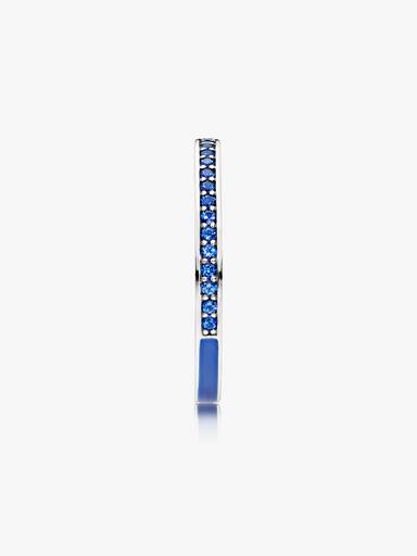 Silver ring with royal blue crystal and blue enamel