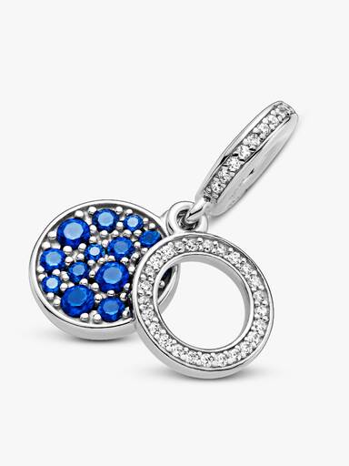 Circle and disc sterling silver dangle with clear cubic zirconia and stellar blue crystal