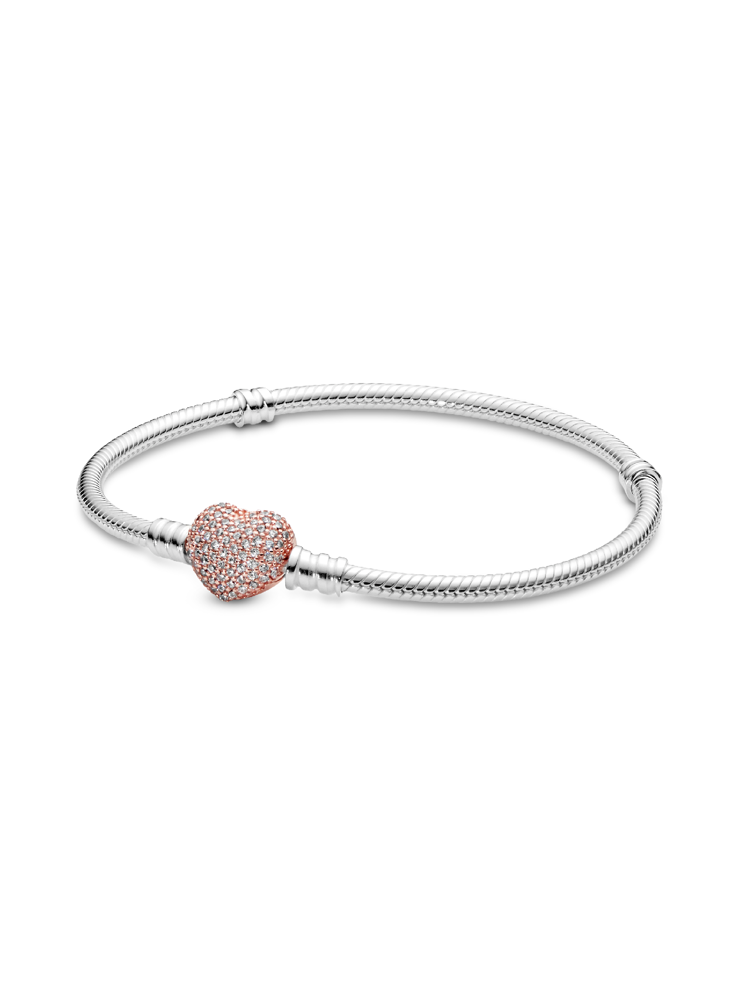 Pulseira Corrente Snake com Fecho de Coração em Pavé