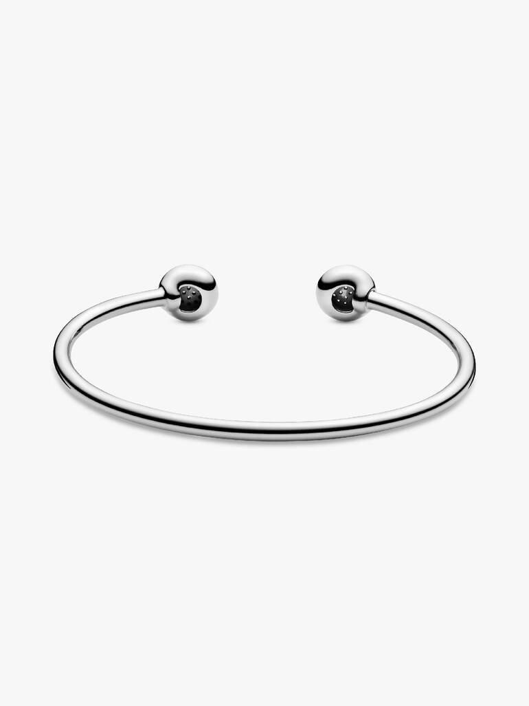 PANDORA logo silver open bangle with clear cubic zirconia