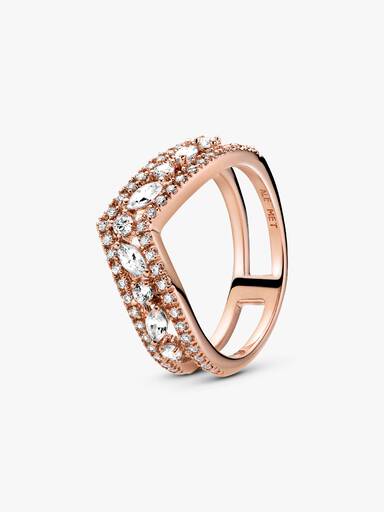 Wishbone 14k rose gold-plated ring with clear cubic zirconia