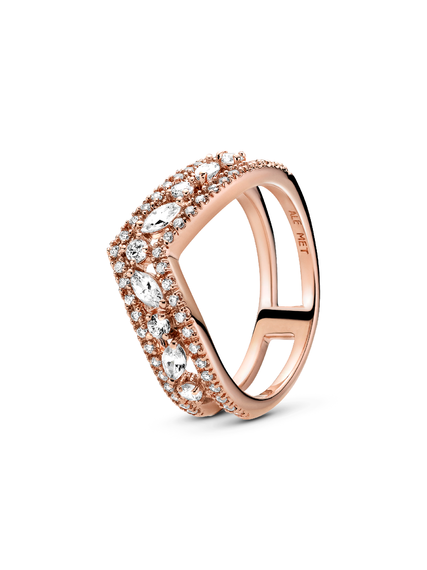 Wishbone 14k rose gold-plated ring with clear cubic zirconia