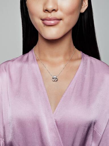 Interlocked crowned hearts silver pendant and necklace
