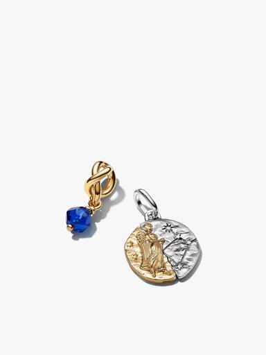 Dupla de Medalhão e Charm de Pedra de Aniversário Libra