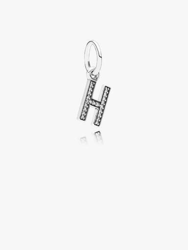 Letter H silver dangle with cubic zirconia