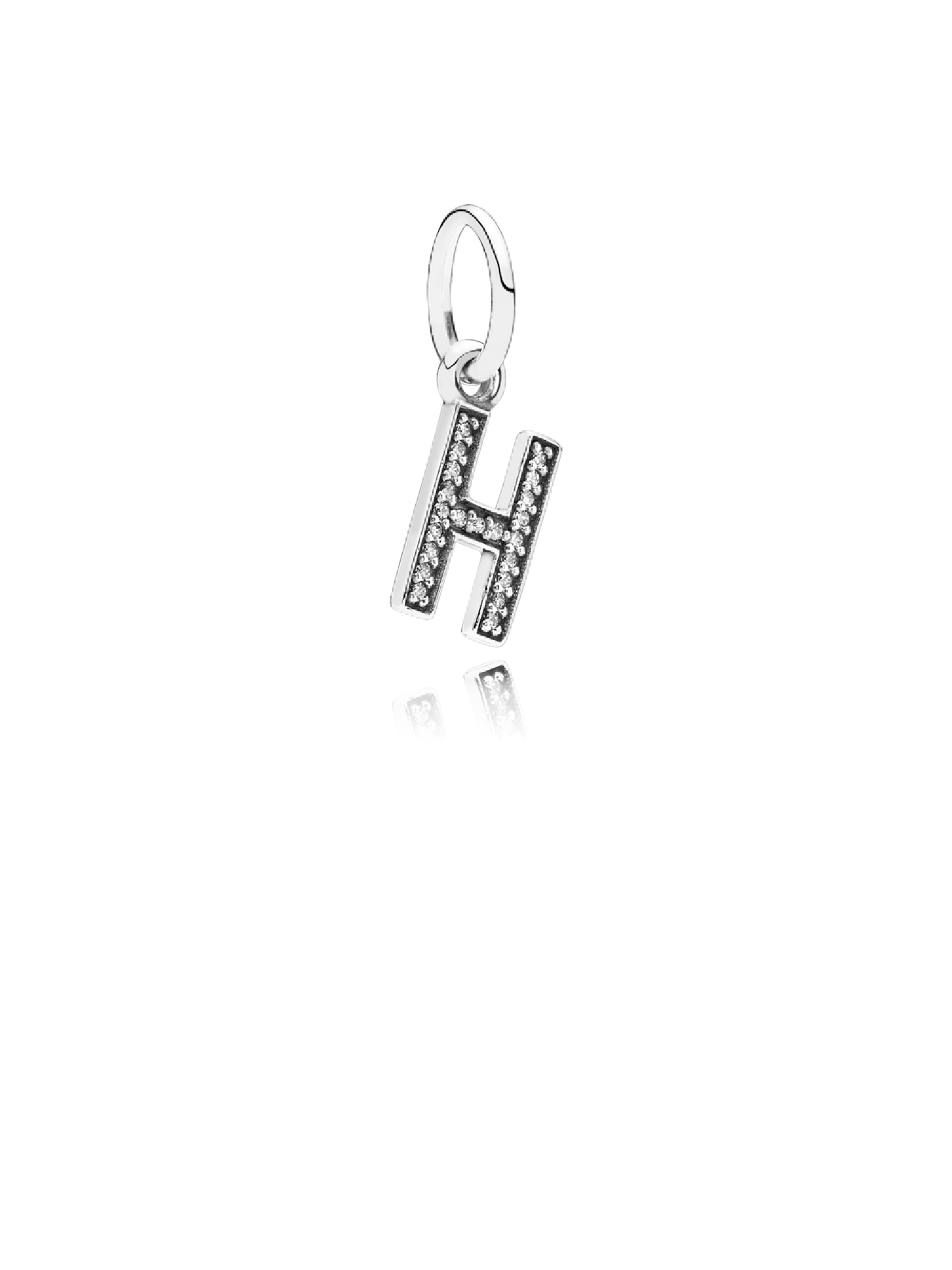 Letter H silver dangle with cubic zirconia