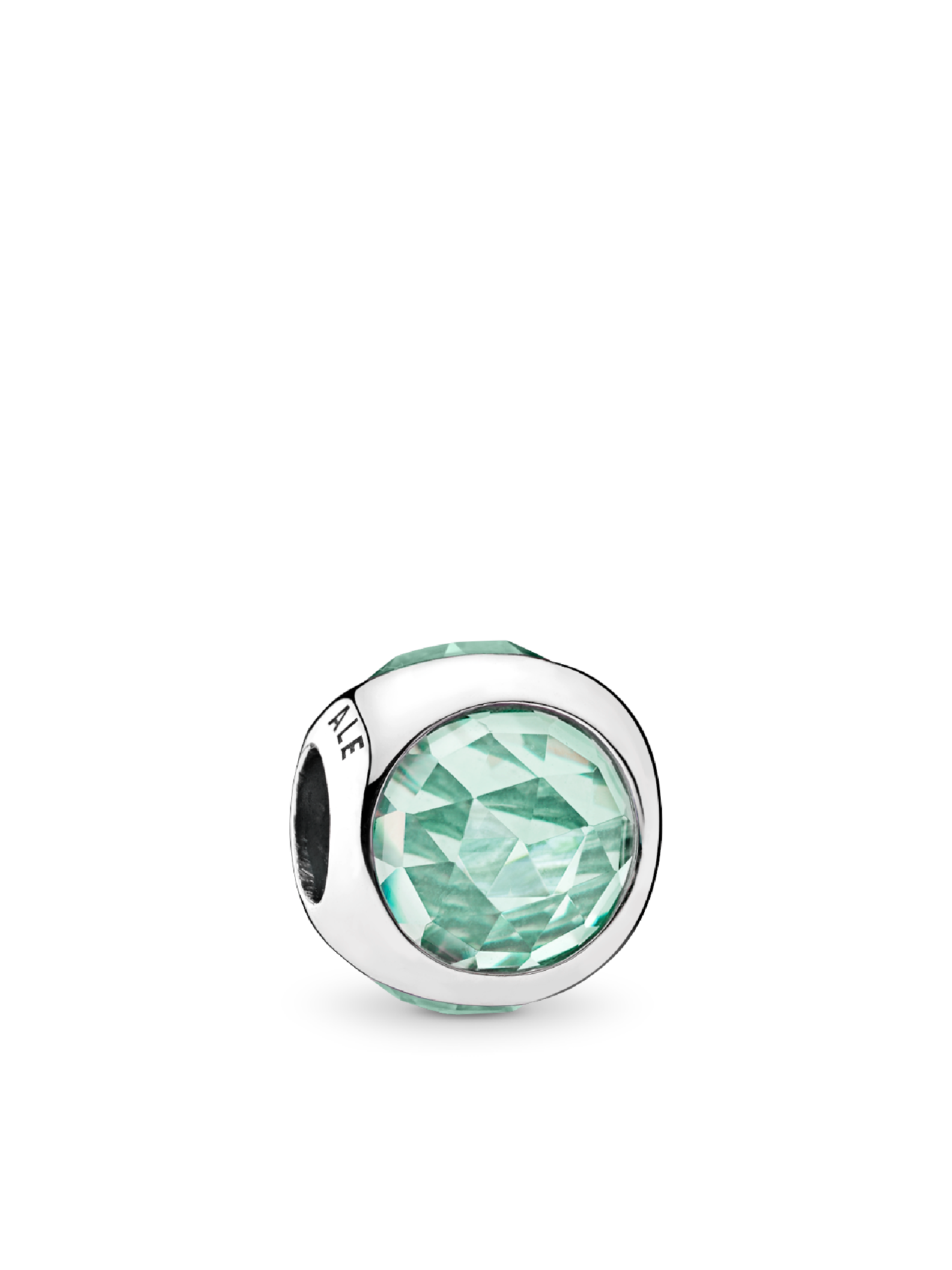 Silver charm with icy green crystal