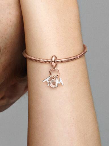 Mum 14k rose gold-plated and sterling silver dangle with clear cubic zirconia