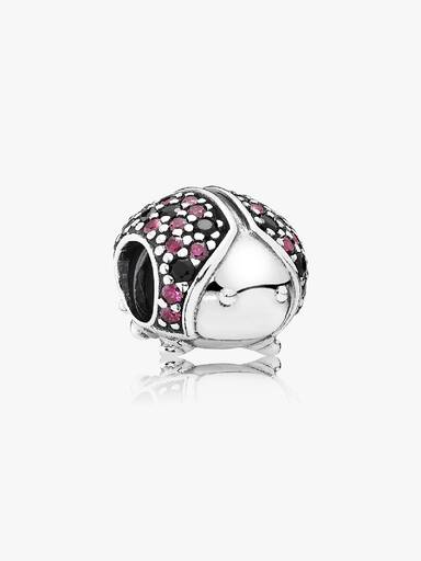 Ladybird pave silver charm with fancy red cubic zirconia and black crystal