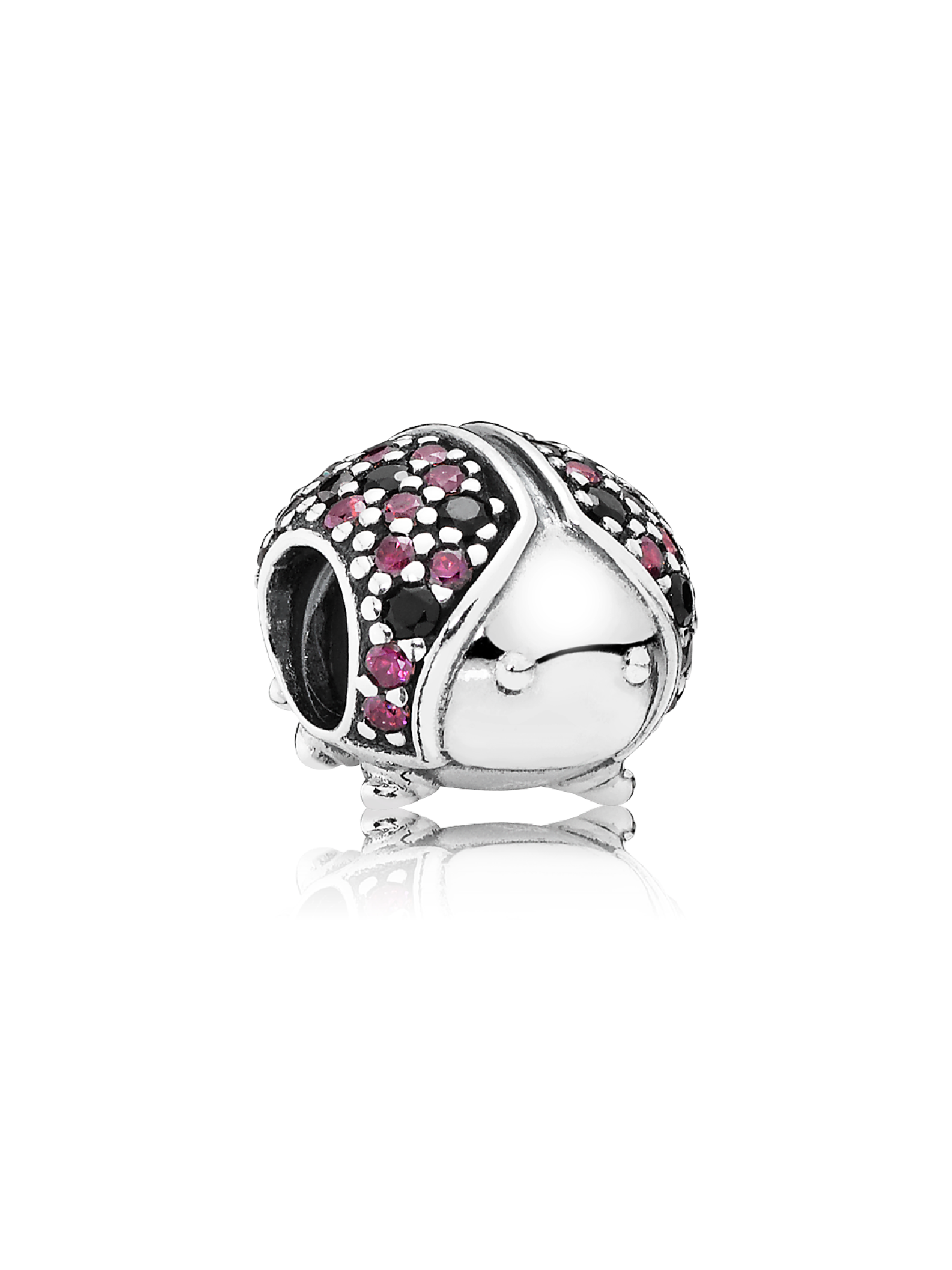 Ladybird pave silver charm with fancy red cubic zirconia and black crystal