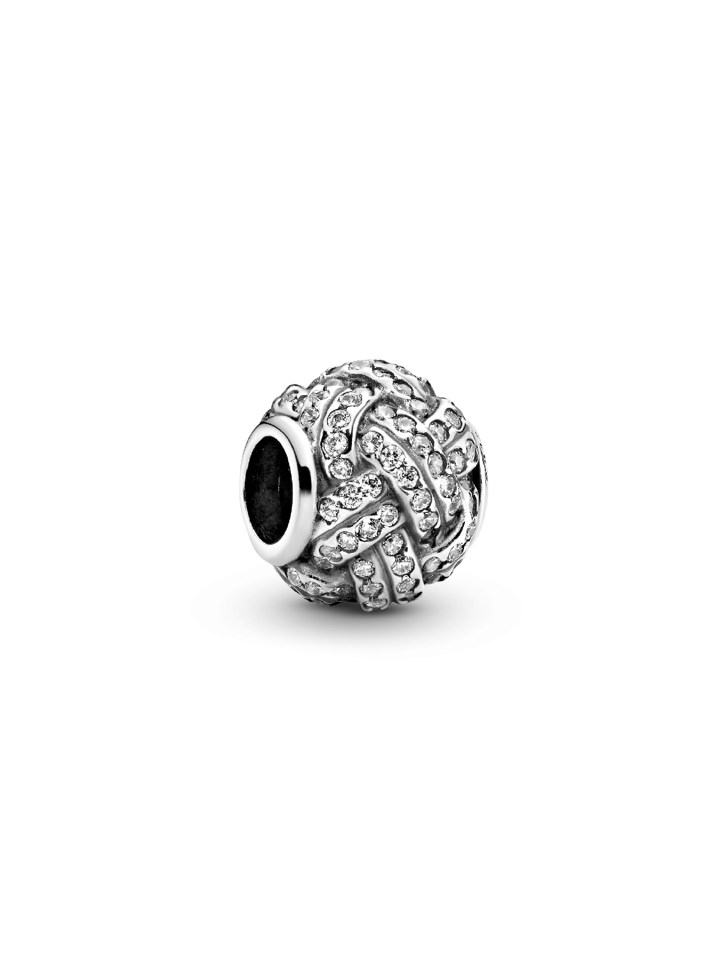 Love knot silver charm with cubic zirconia