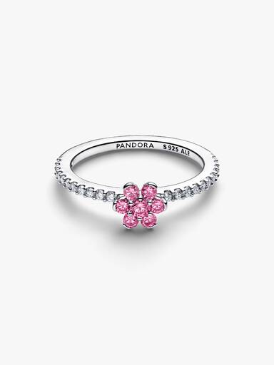 Anel de flor rosa cintilante.