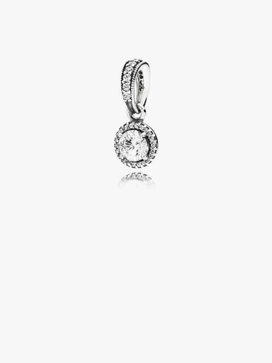 Round silver pendant with clear cubic zirconia