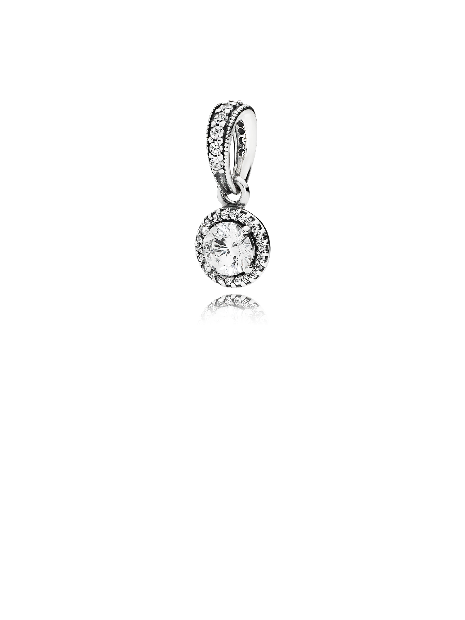 Round silver pendant with clear cubic zirconia