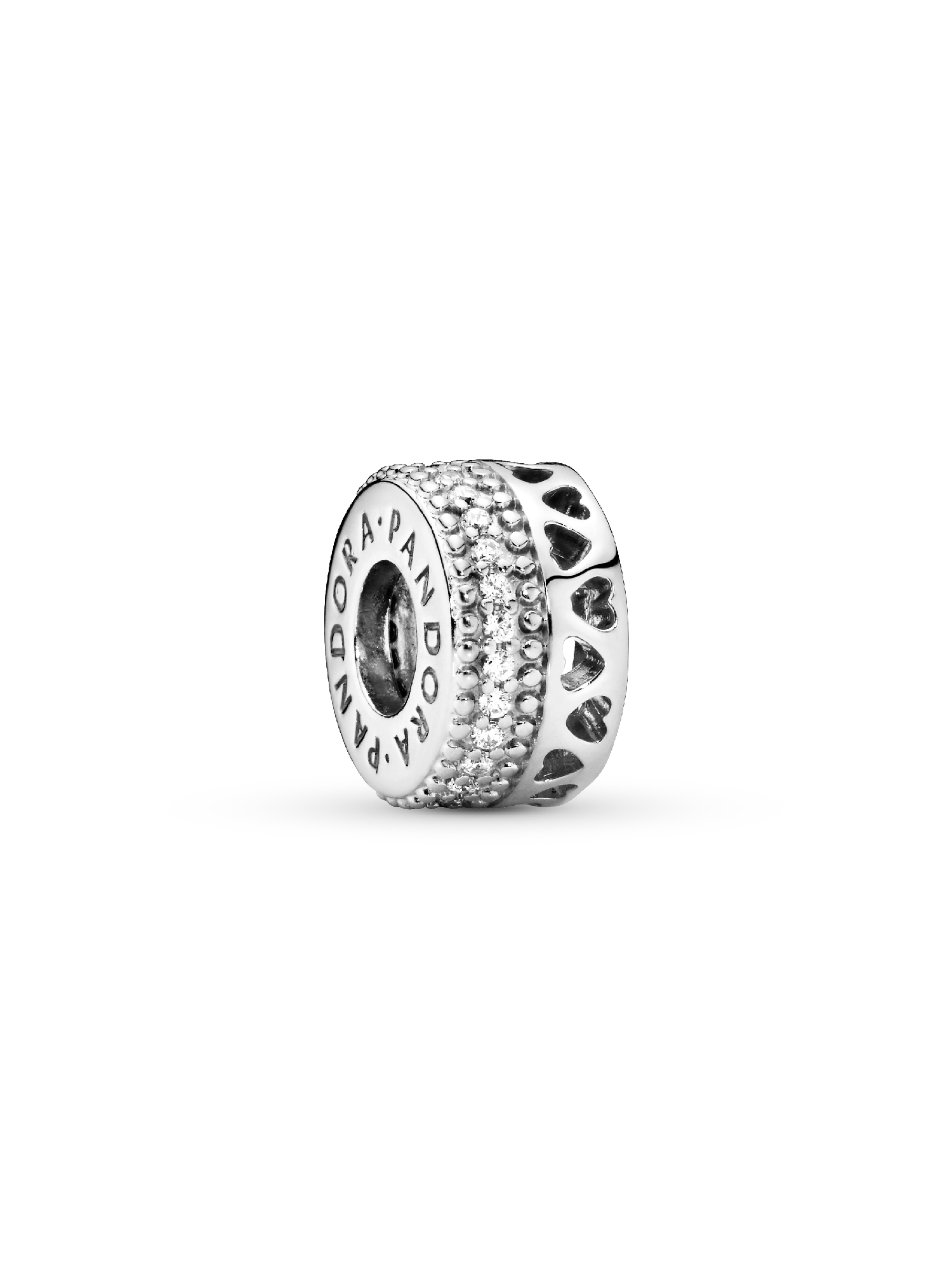 Hearts silver spacer with clear cubic zirconia