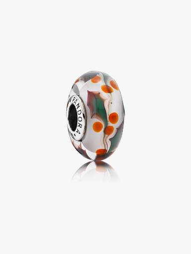 Holly silver charm with transparent, white, red and green Murano glass