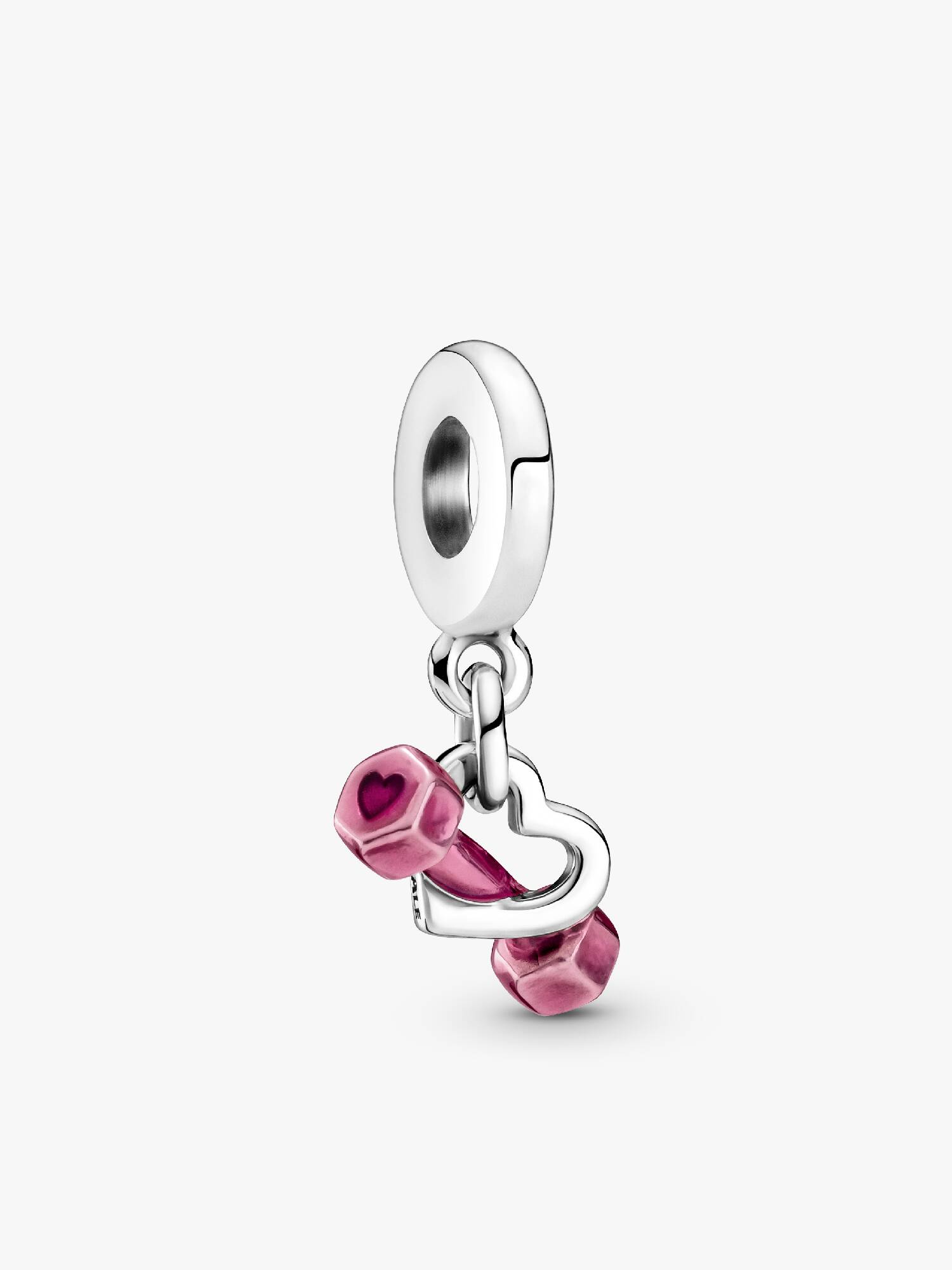 Charm pendente com haltere e coração.
