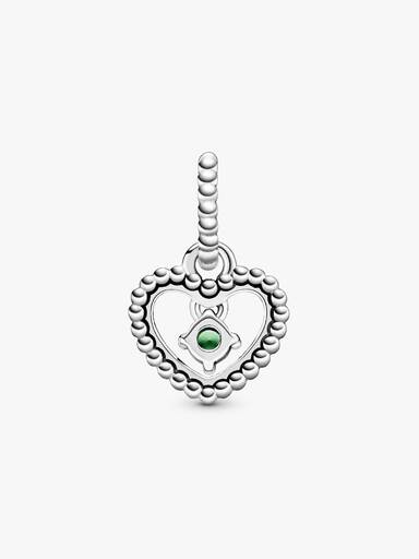 Heart sterling silver dangle with spring green crystal