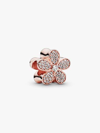 Daisy pave 14k rose gold-plated charm with clear cubic zirconia