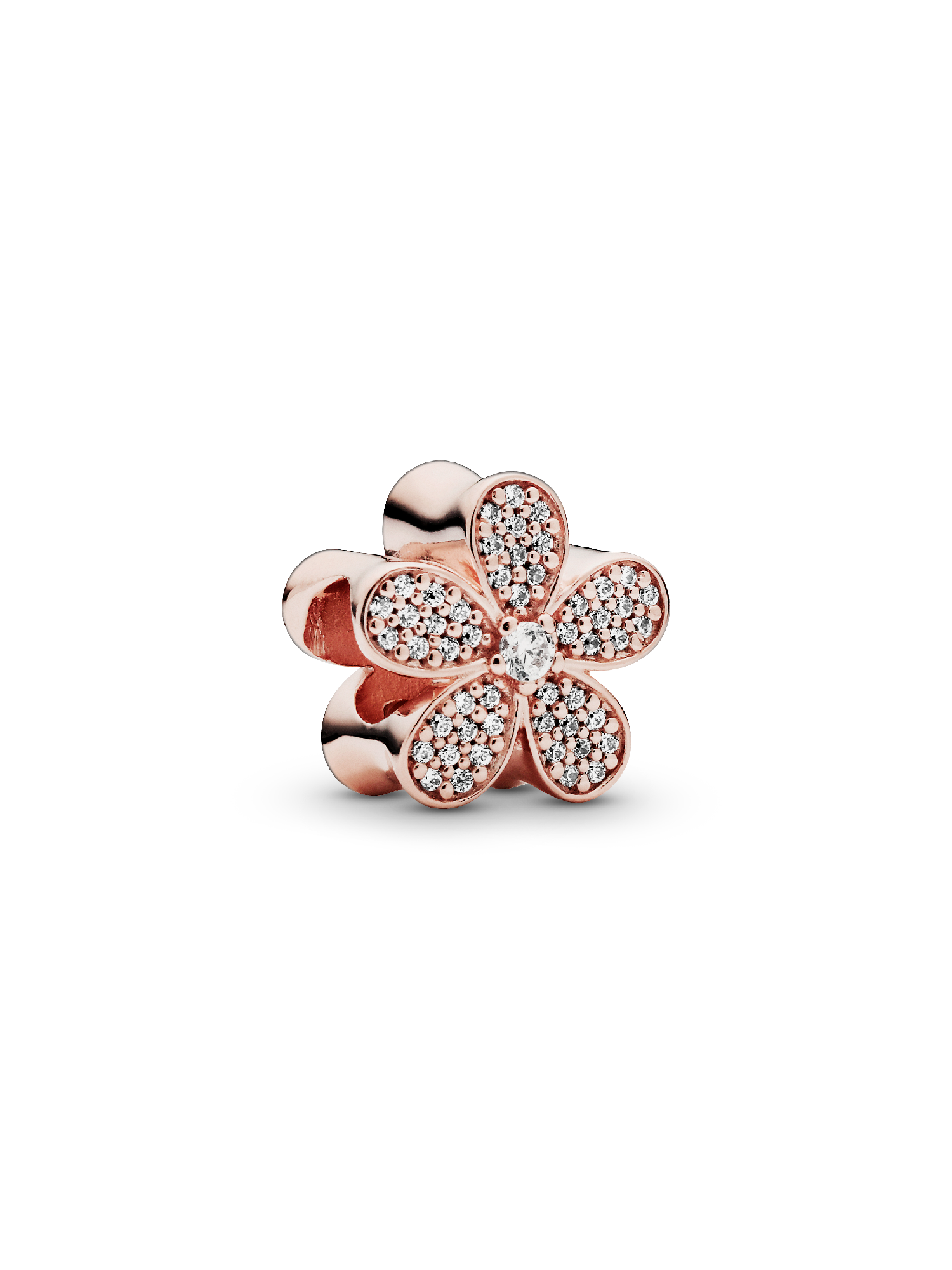 Daisy pave 14k rose gold-plated charm with clear cubic zirconia