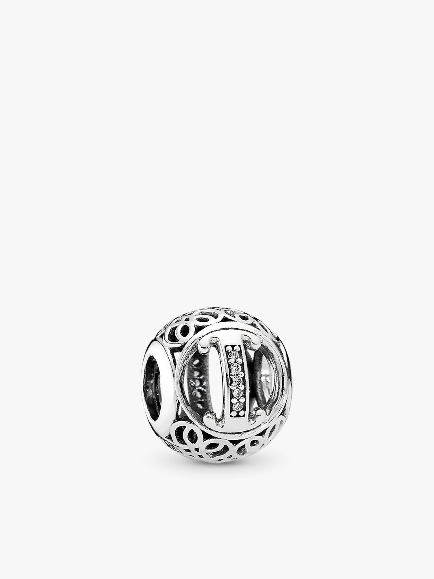 Letter I silver charm with clear cubic zirconia