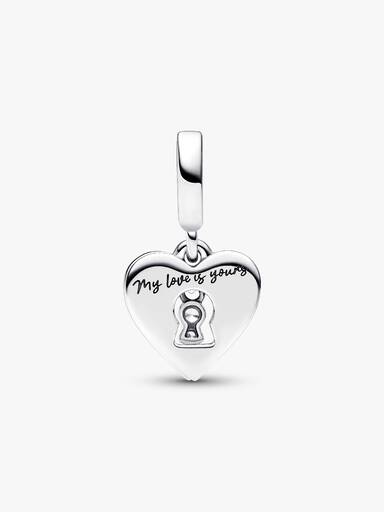 Charm pendente duplo coração vermelho e fechadura