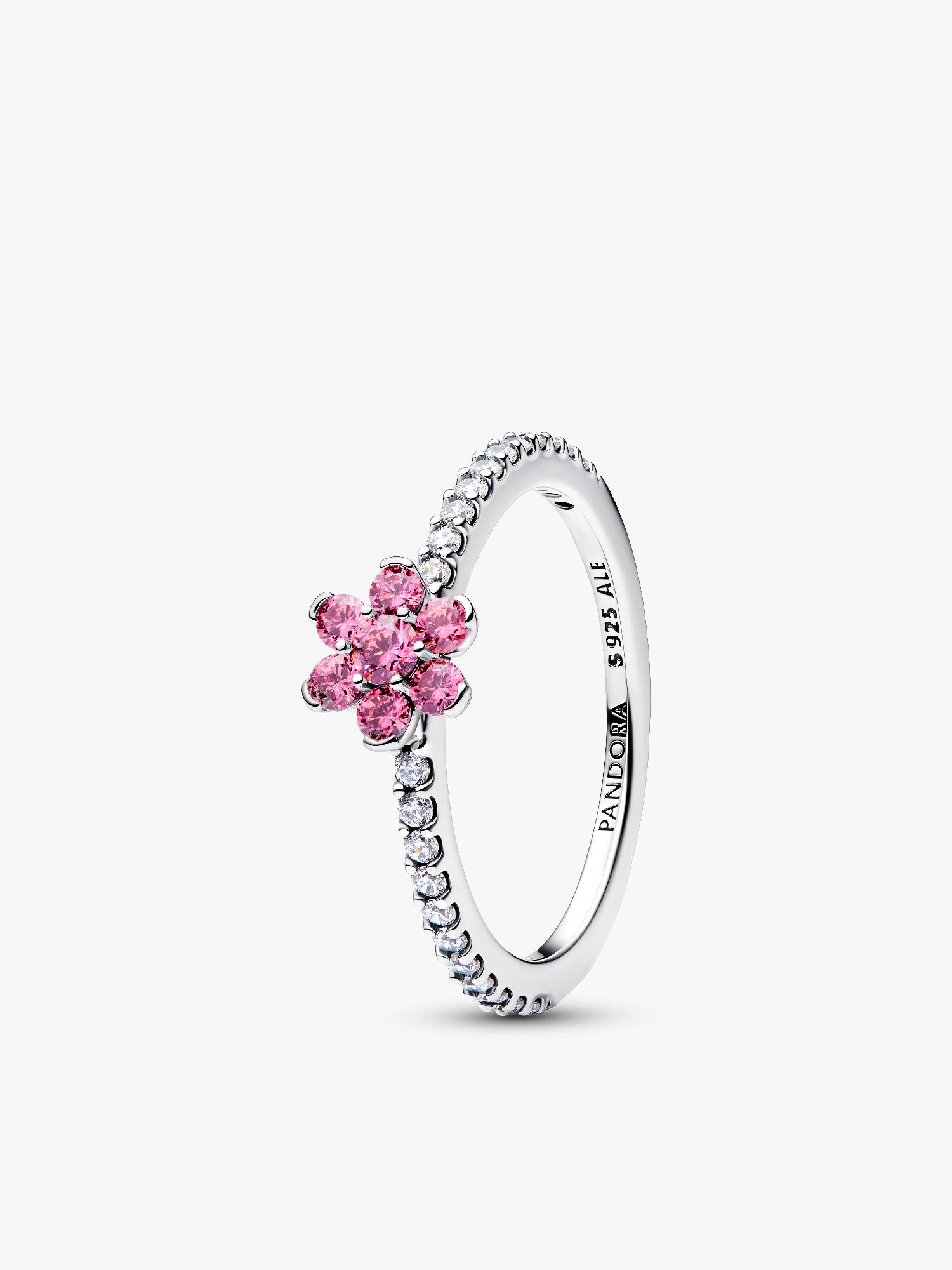Anel de flor rosa cintilante.
