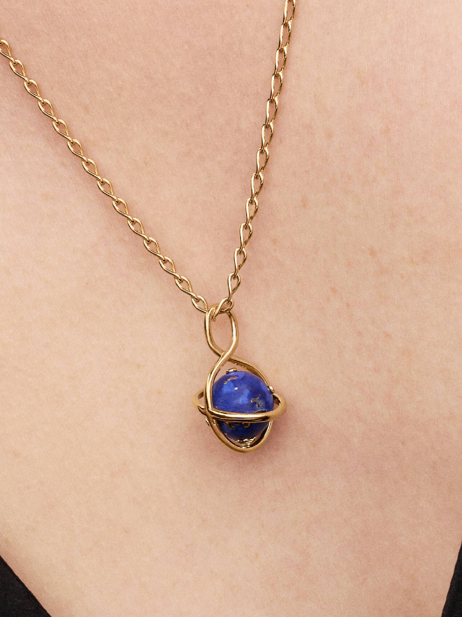 Charm Pendente Giratório de Planeta em Azul Celestial