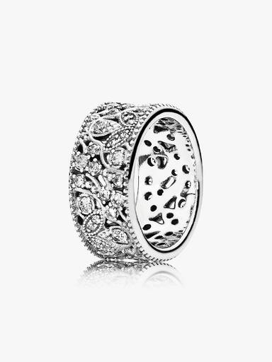 Leaf silver ring with clear cubic zirconia