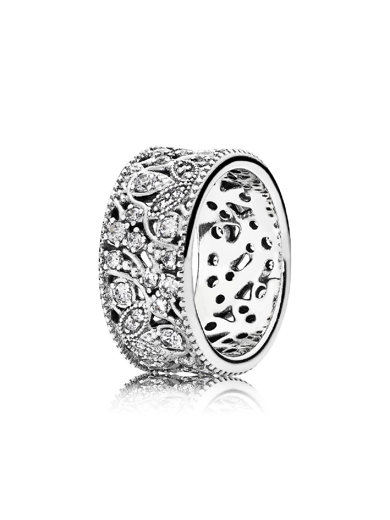Leaf silver ring with clear cubic zirconia