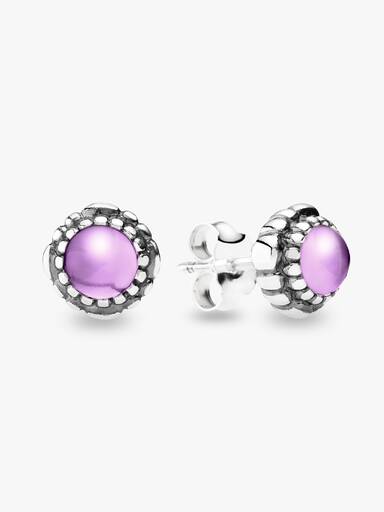 Silver stud earring, birthstone-February, amethyst