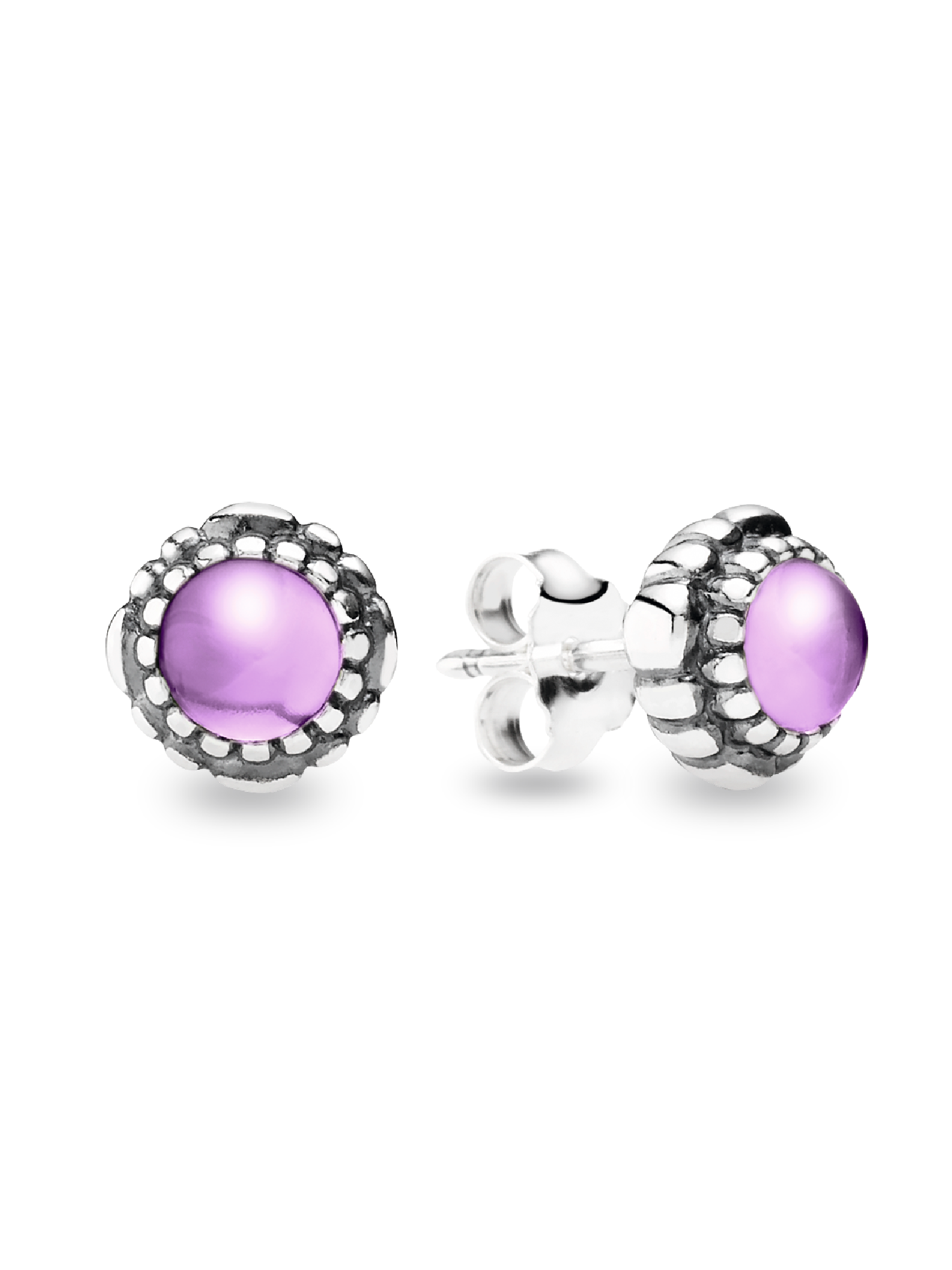 Silver stud earring, birthstone-February, amethyst