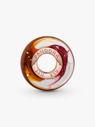 14k Rose gold-plated charm with iridescent, pink, yellow and orange Murano glass