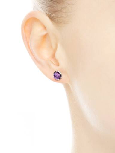 February birthstone silver stud earrings with synthetic amethyst