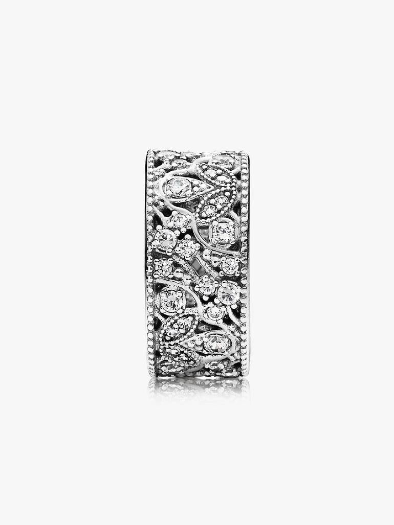 Leaf silver ring with clear cubic zirconia