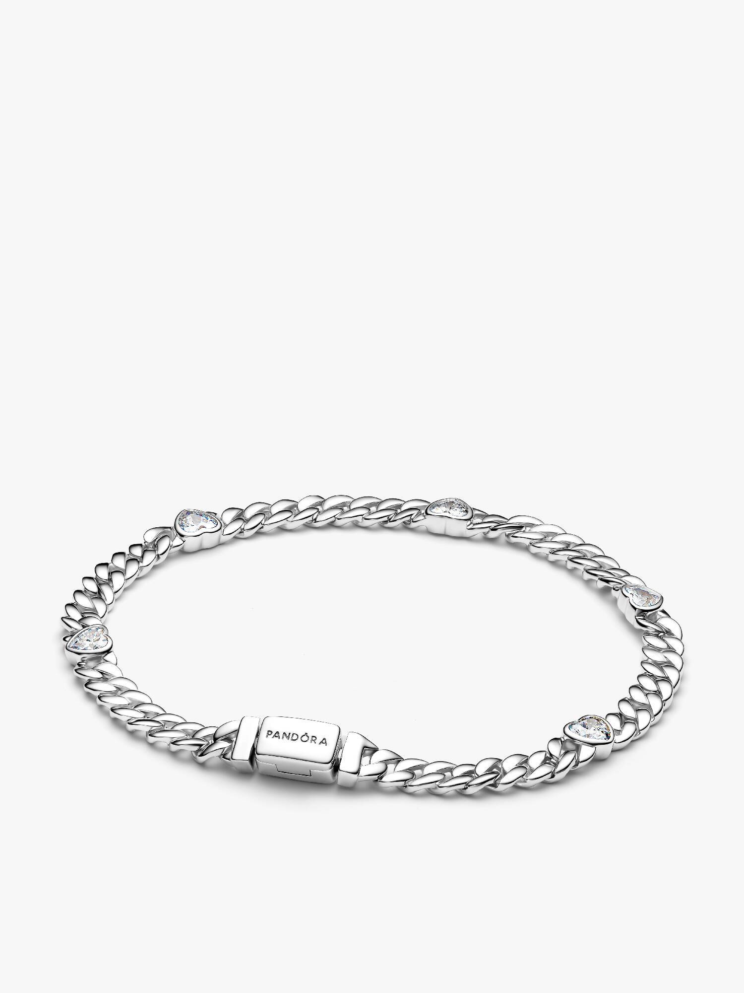 Pulseira Corrente Cubana com Corações Brilhantes