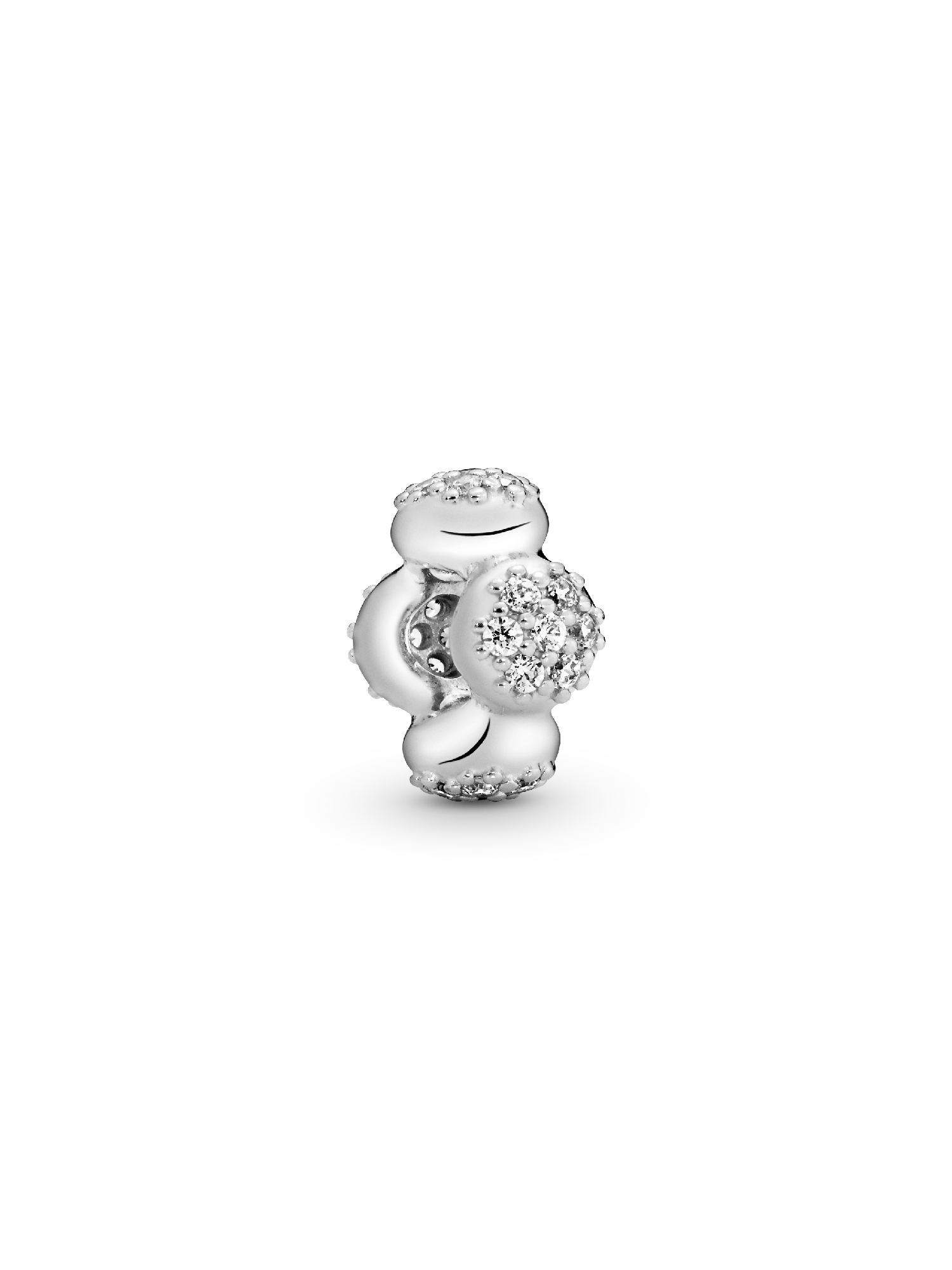 Modern LovePods silver spacer with clear cubic zirconia