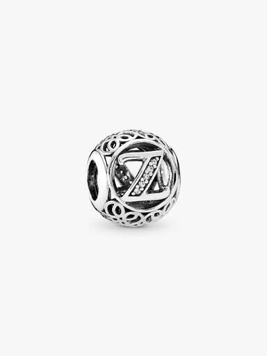 Letter Z silver charm with clear cubic zirconia