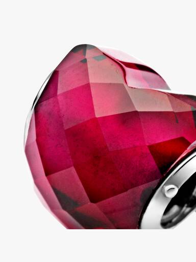 Heart silver charm with faceted fuchsia rose crystal