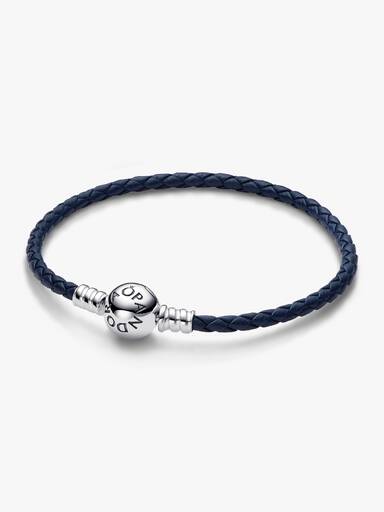 Pulseira de Couro Trançado Azul com Fecho Esférico Pandora Moments