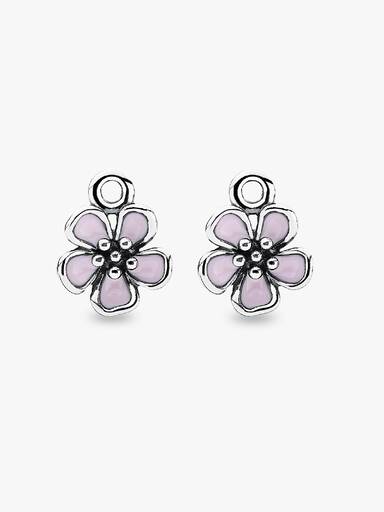 Silver pendant earring with pink enamel