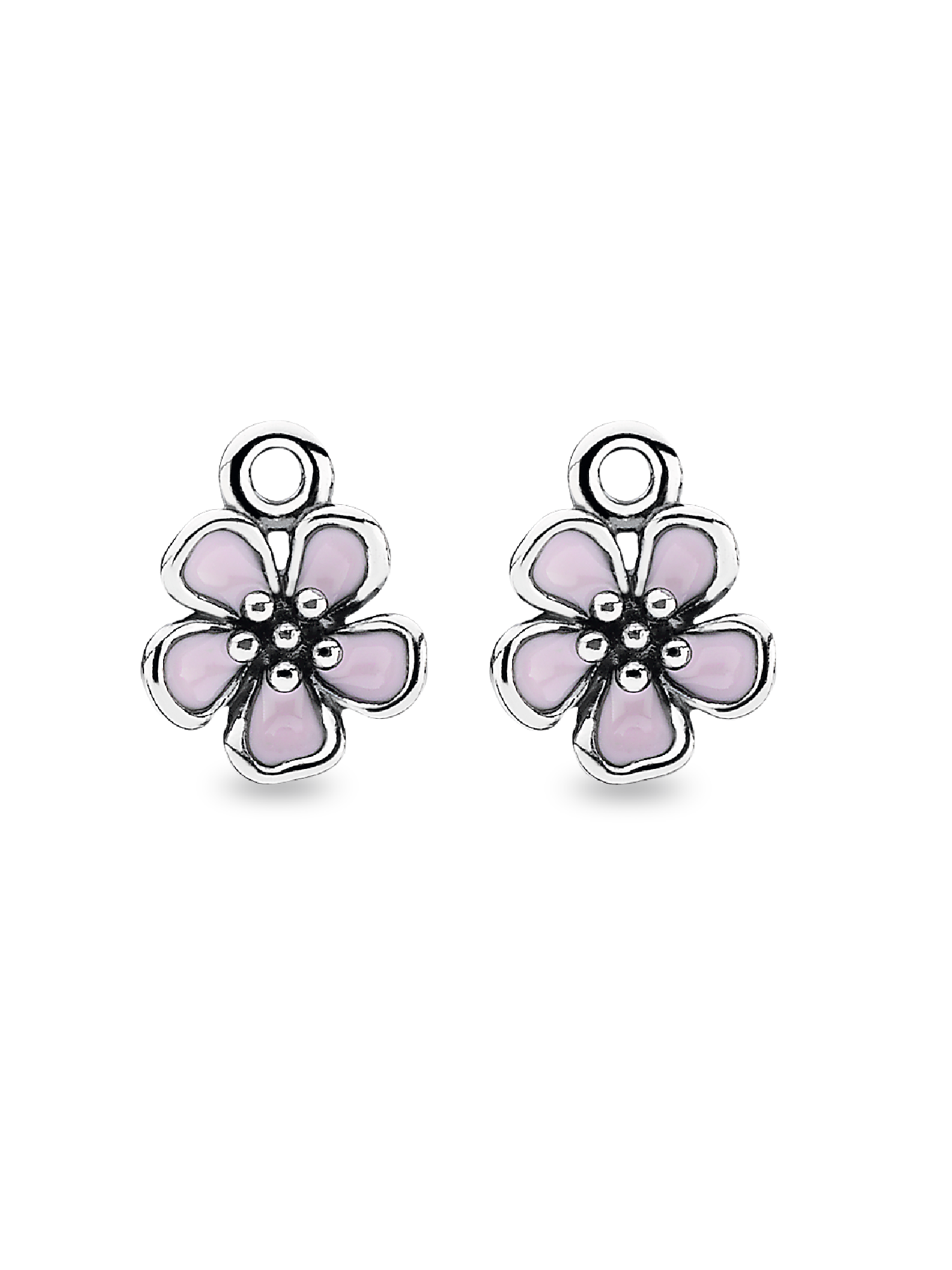 Silver pendant earring with pink enamel